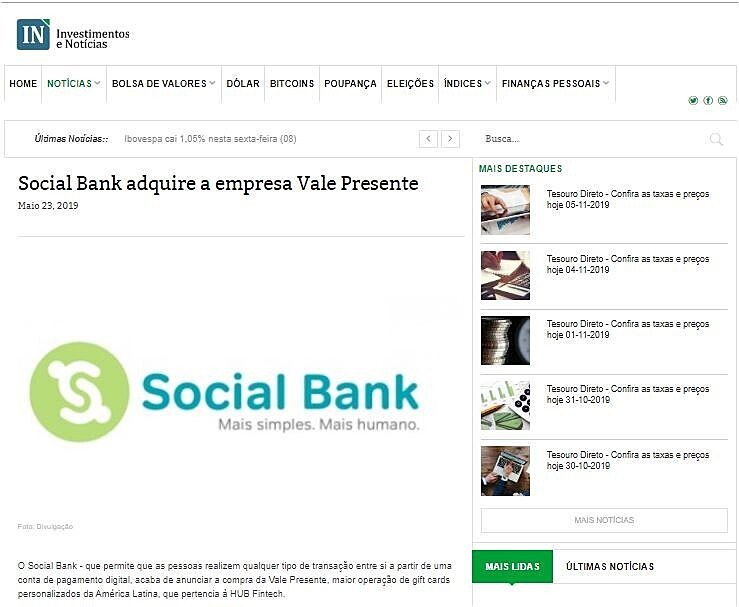 Social Bank adquire a empresa Vale Presente